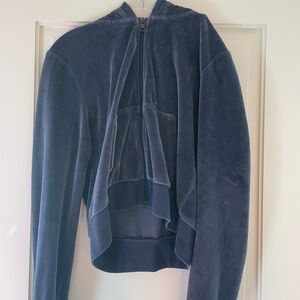 Aritzia Navy velvet cropped hoodie